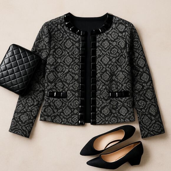 Michael Simon Lace Beaded Jacket Black Evening Bolero Party Petite L - Picture 3 of 11